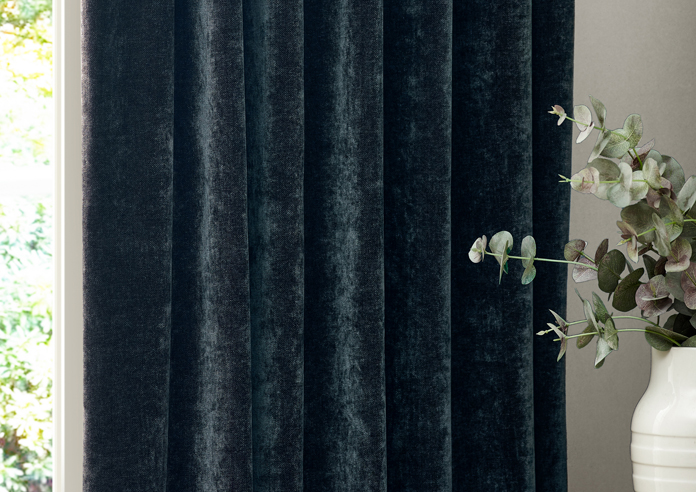 Heavy Chenille Pencil Pleat, Navy - Ready Made Curtains - Image 5